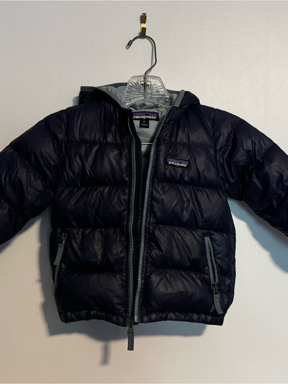 Patagonia Kids 2T Navy and Gray Hooded Puffer Jacket
